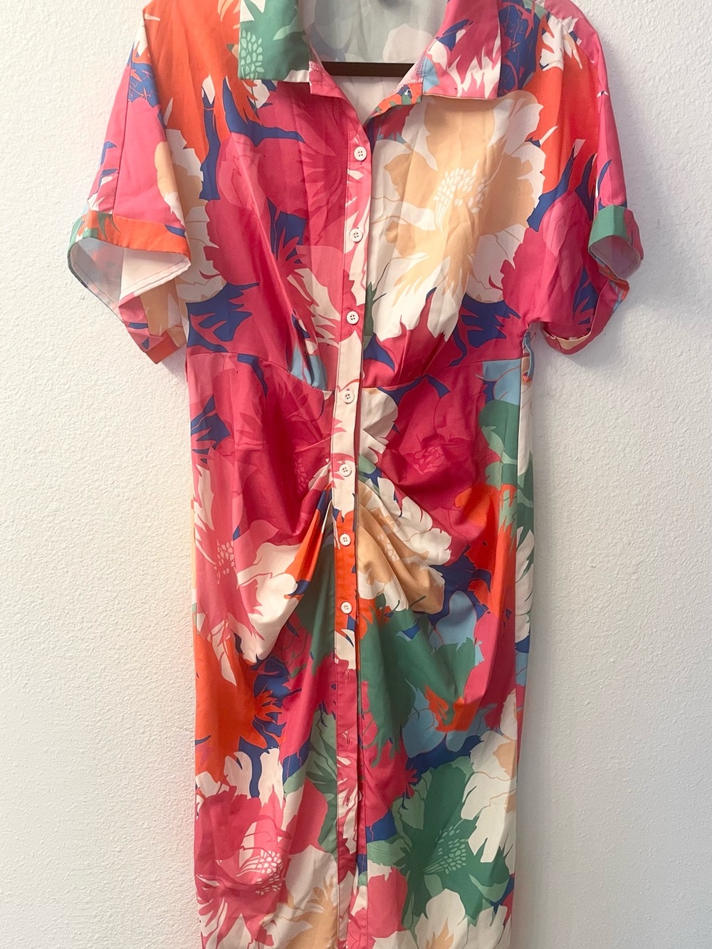 SHEIN Pink Abstract Button Down dress